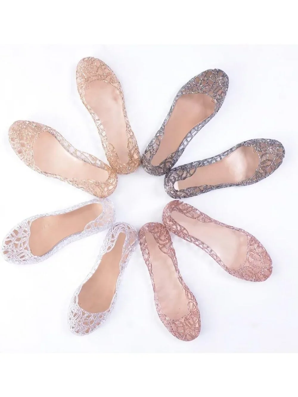 Chic Women’s Beach Jelly Flats - Slip-On Crystal Hollow Summer Shoes